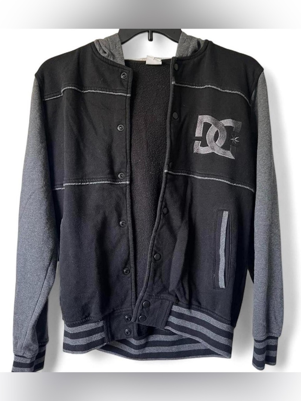 Vintage 2000’s DC Shoes Black & Grey Varsity Jacket